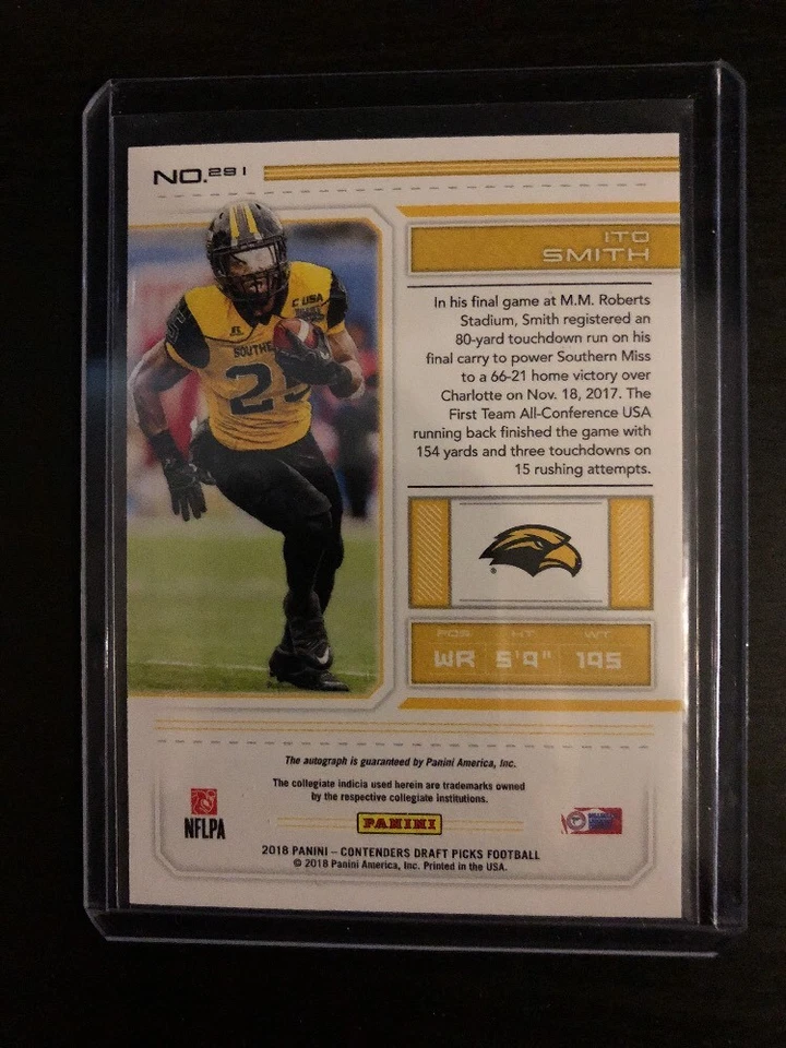 2018 Contenders Draft Ito Smith Auto College Ticket Rookie RC - Image 2 of 2