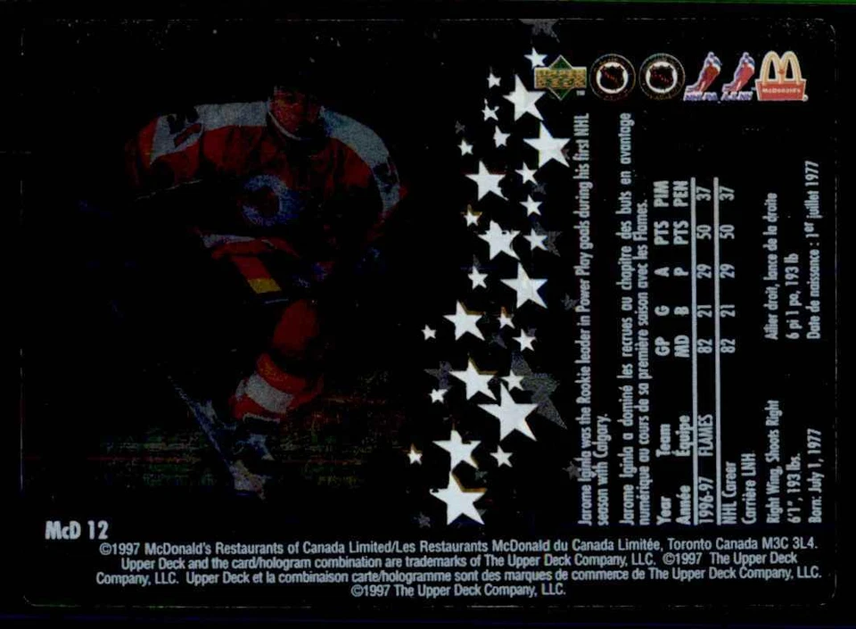 1997-98 McDonald's Upper Deck Jarome Iginla Calgary Flames #MCD12 - Image 2 of 2