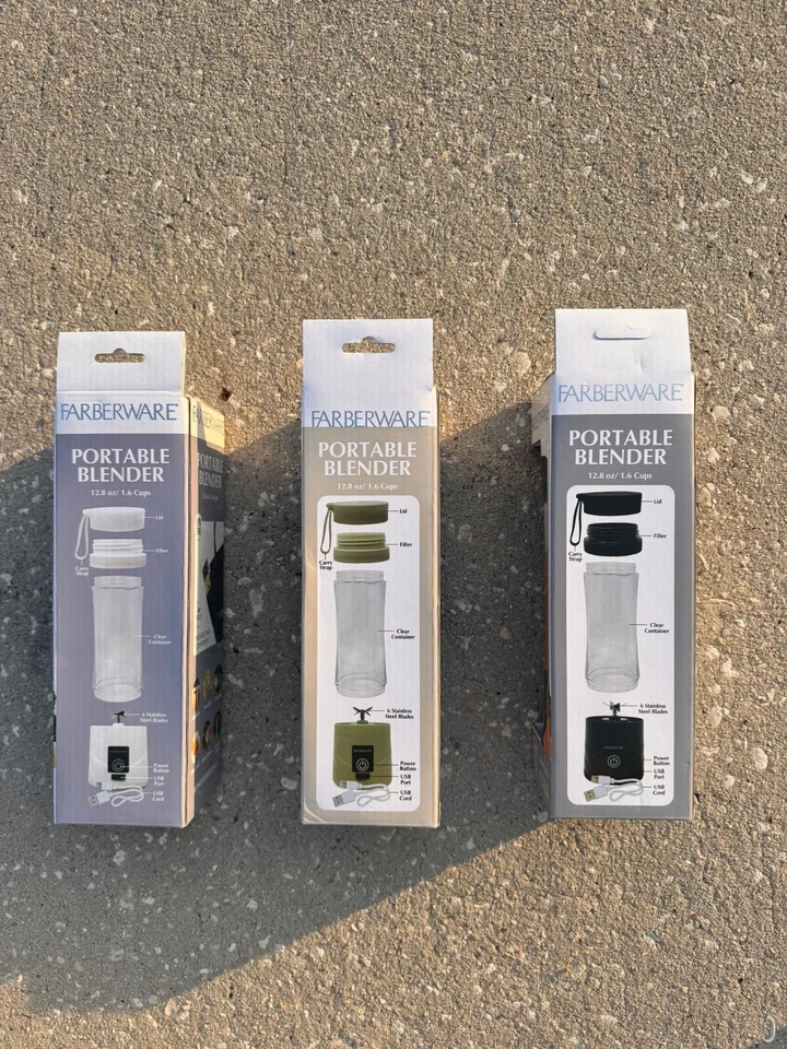 NUEVA Licuadora Portátil Farberware Inalámbrica Recargable USB Correa de Transporte Wte/Negro/Gr Foto 2 de 3
