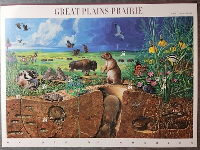 #ad Scott #3506 Great Plains Prairie Nature Series Sheet of 10 34¢ Stamps MNH $6.56