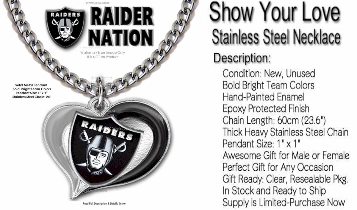 LOVE VEGAS RAIDERS NECKLACE STAINLESS STEEL CHAIN RAIDER NATION FOOTBALL  NFL'
