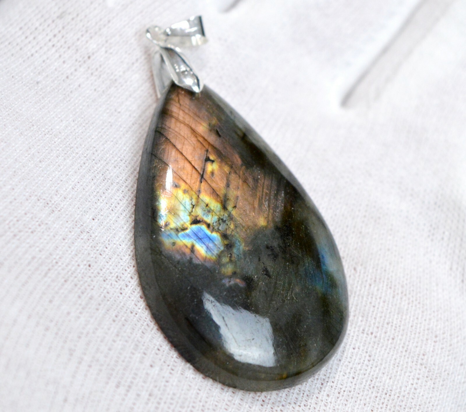 Pendentif en labradorite véritable DM97, cabochon de 92 carats haut de gamme