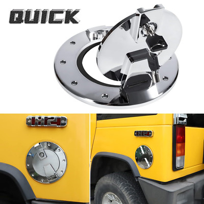 New Chrome Fuel Door Locking Aluminum Gas Tank Cap Cover for Hummer H2 2003-2009