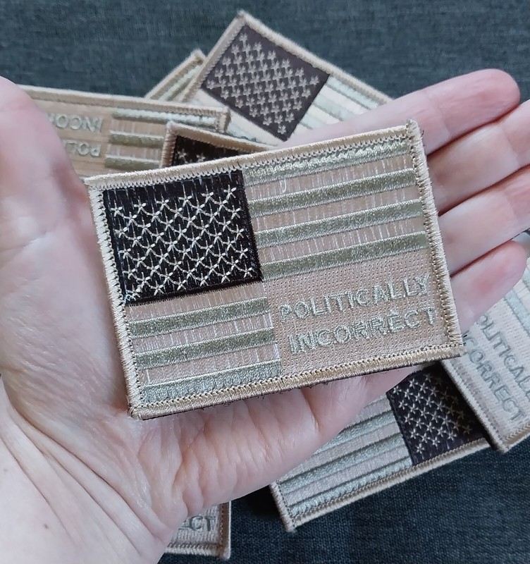 Lot of 10 POLITICALLY INCORRECT USA American Flag Patches ~ Brown Hook & LOOP