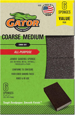Gator Multi-Surface Sanding Sponge, 3'' X 4'' X 1'', 60/80 Grit Coarse/Medium, 6 Pa