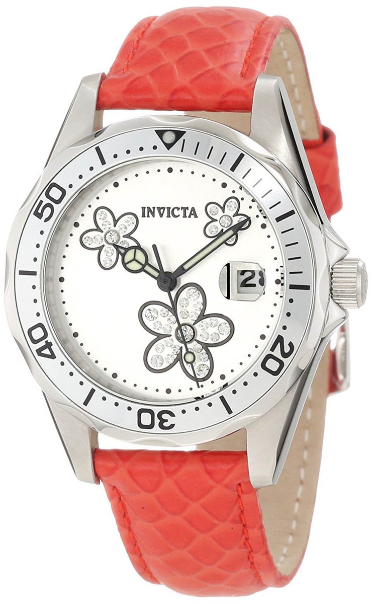 Invicta 12513 Pro Diver Silver Dial Red Leather Strap 