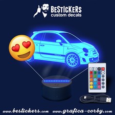 500 Abarth - Lampe 3D Plexiglas Fiat Design SS ESSE Panneau LED Gravé 595