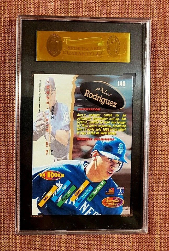 1994 Sportflics Rookie #148 Alex Rodriguez Mariners Yankees Baseball Card SGC 10 - Image 2 of 2
