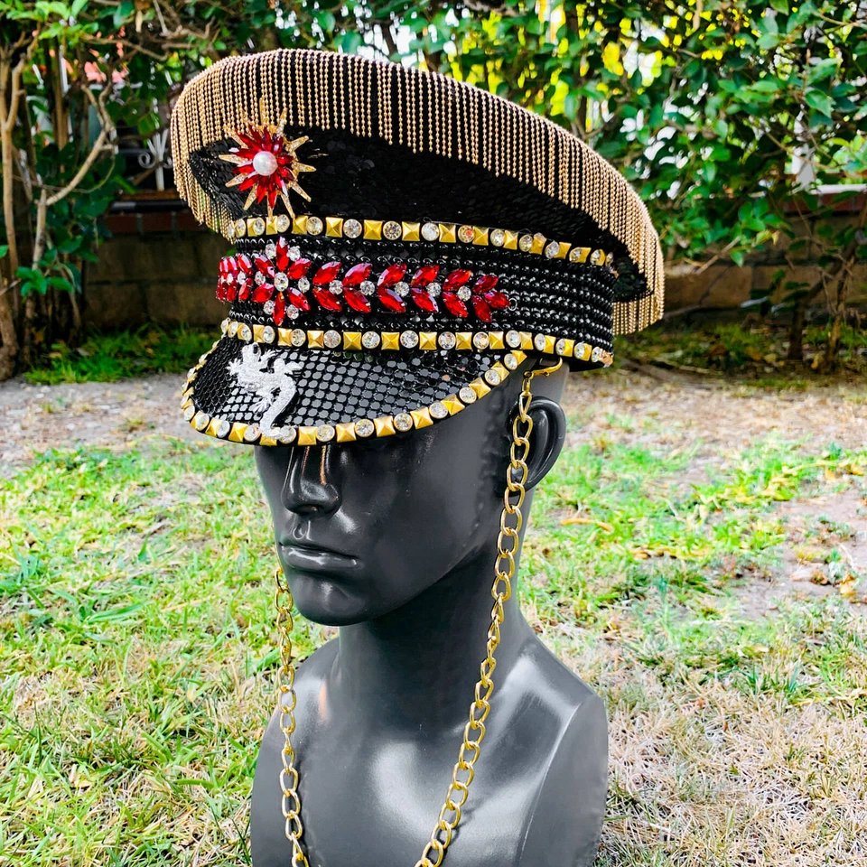 蒸汽朋克亮片黑帽子燃烧人 EDC 服装新年圣诞派对帽子 — 第 3/4 张图片