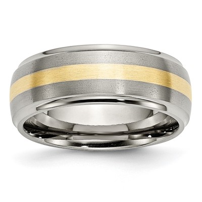 Titan gebürstet Mitte mit 14k Gold Inlay 8mm geriffelter Rand Bandring Größe 9