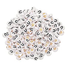 200 Pcs 4x7mm Acrylic Round White Letter Beads with Letter U