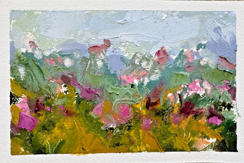 Field of Flowers 3.5"x5.5" Original Mini Impressionist Oil Painting on oil paper