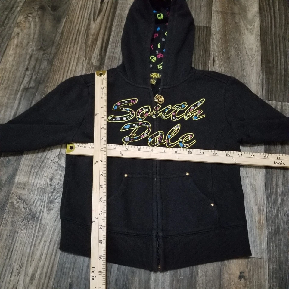 Southpole Black Y2K Full Zip Hoodie Jacket Girls Youth Size Medium 10-12 Graphic - Image 3 of 4