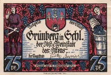 4 verschiedene Scheine Notgeld Gr&uuml;nberg Schlesien, 75 Pfennig 1921 (Nr. 3107)