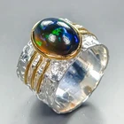 Antique 13x10 mm Natural Black Opal Ring 925 Sterling Silver Size 9 /R463717
