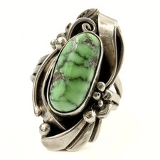 Vintage Old Navajo Sterling Silver Green Spider Web Sonoran Turquoise Ring Sz6.5