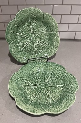 2 Bordallo Pinheiro 9.5   Green Cabbage Lunch Salad Plates Portugal Majolica