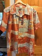 Barefoot in Paradise Men's Red Island Hawaiian Button Down Shirt Size XLarge 