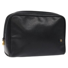 LOEWE Anagram Clutch Bag Leather Black Gold Auth bs24960