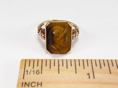 Vintage Wm C Greene Co USA 10K Gold Tigers Eye Warrior Soldier Cameo Ring S 6.25 - Picture 8 of 14