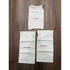 Salvatore Ferragamo Cream Cotton Dust Bag Set of 3 Red Logo Made in Italy