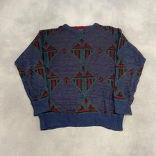 Vintage Knitted Jumper Abstract Patterned Grandad Knit Sweater Men's L