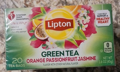 Lipton Green Tea Orange Passionfruit Jasmine 20 Ct Tea Bags, See Descrip
