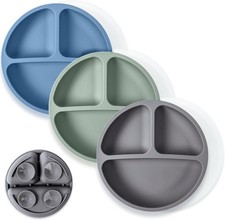 Toddler Suction Plates 3 Pack with Lids 100 Silicone