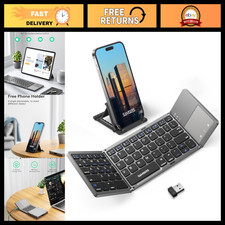 Foldable Bluetooth Keyboard with Touchpad, Ultra Slim Compact Design - Grey