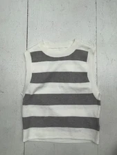 Shein Gray White Striped Knit Cropped Tank Top Womens Size Small