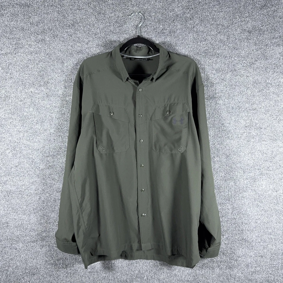 Under Armour Shirt Mens Large Green Button Up Long Sleeve Vented Fishing Tech - Image 2 of 4