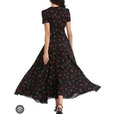 Madewell-Style Black Maxi Dress with Cherry Print Size Medium EUC