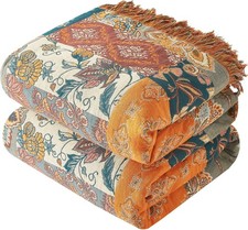 Boho Throw Blanket for Couch Sofa Bed, 100 Cotton Woven Quilt with Tassel