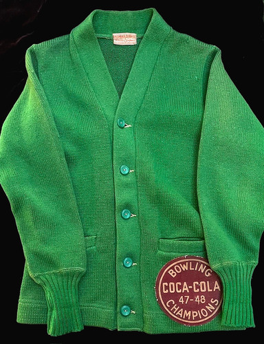 1947-1948 CLASSIC VINTAGE COCA-COLA BOWLING CHAMPIONS BRIGHT GREEN SWEATER