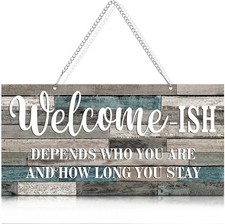 Funny Welcome Front Door Sign Welcome-ish Hanging Sign 12 x 6' Inch, Rustic Wall