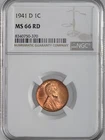 1941-D  1C  LINCOLN WHEAT CENT  "DENVER"  NGC MS66 RD (RED)  #8340750-370