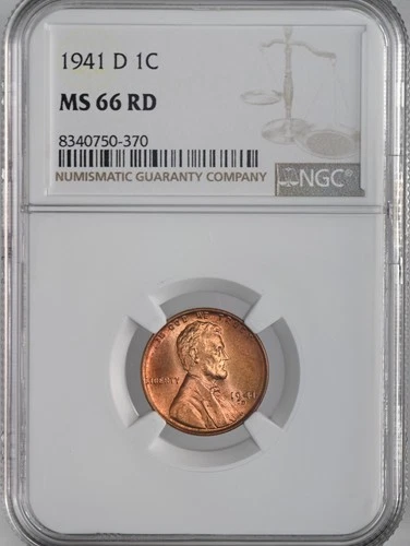 1941-D  1C  LINCOLN WHEAT CENT  "DENVER"  NGC MS66 RD (RED)  #8340750-370