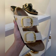 Birkenstock Arizona Big Buckle Vegan Eggshell Cream Slide Sandal Size 38 Or 7