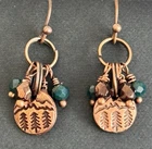 Green and Copper Tree Dangle Earrings. Forest. Winter
