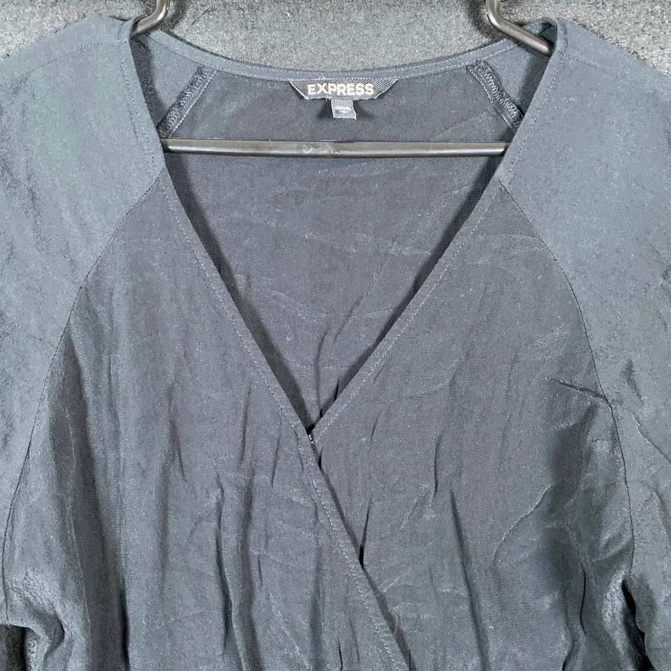 Mameluco Express para mujer negro manga larga elegante fluido 100 % rayón pequeño Foto 2 de 4