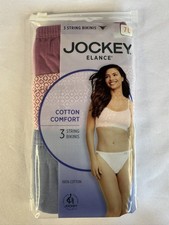 Jockey Elance 100 Cotton Women's 7/L Pink/Blue/Geo String Brief Panty 3-Pack