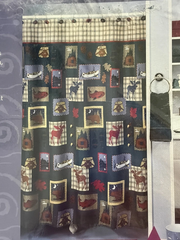 Cortina de ducha vintage Jubilee LODGE tela de caza alce - 70" x 71" - NUEVA Foto 4 de 4