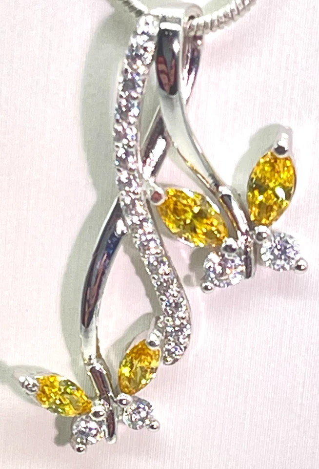 Collar Plata 925GSK Mariposas Amarillo Ovalado Mariposa Cristales Cadena 18" Foto 4 de 4