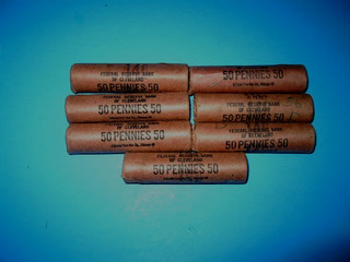 7 BANK ROLLS o fUNCIRULATED 1956 D 1 CENT FOR 1 BID