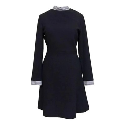 SANDRO Navy Gigi Striped-Trim Crepe Knit Fit Flare Mini Work Dress 3 = L = 8 US