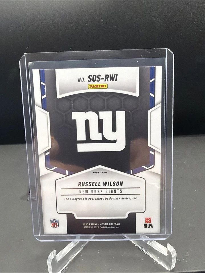 Panini Mosaic Choice Russell Wilson Auto Showtime 2025 rojo amarillo/89 Gigantes Foto 2 de 2