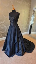 Raven - Abito da sposa firmato in seta fatto a mano - taglia 10 - nero e oro