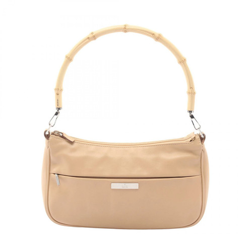 Gucci Bamboo Handbag Bag Leather Beige 001.3865 Used