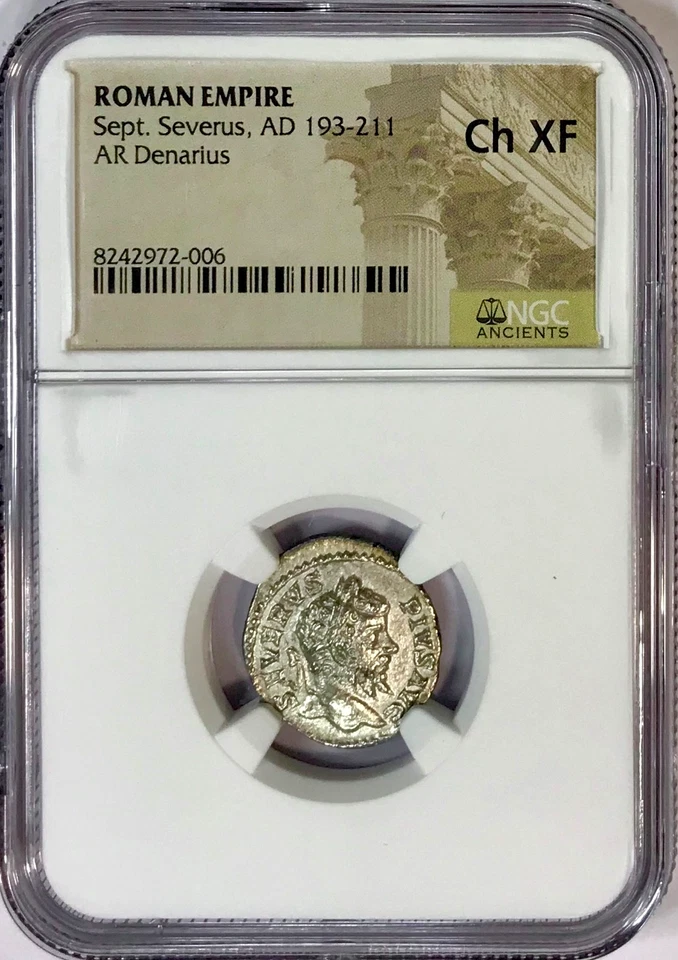Leaping Lion 193-211 AD Septimius Severus Ancient Silver Denarius NGC Choice XF - Image 3 of 4