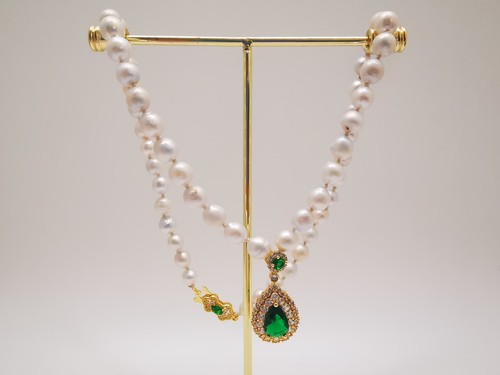 Authentic 7mm Natural Akoya White Pearl Necklace Beads 9ct Yellow Gold Emerald - Picture 18 of 22